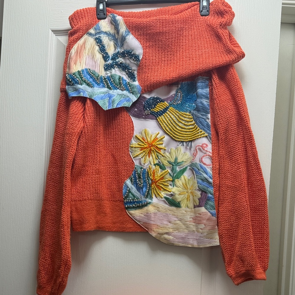 Orange Embroidered Sweater